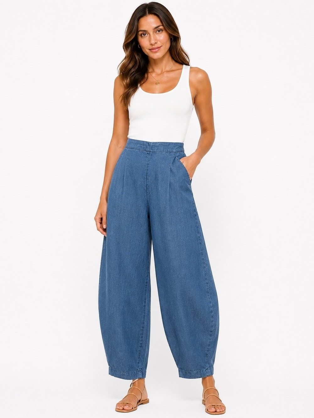 Free People Wide-Leg Linen Cotton Pants in Blue Teal Sz Medium